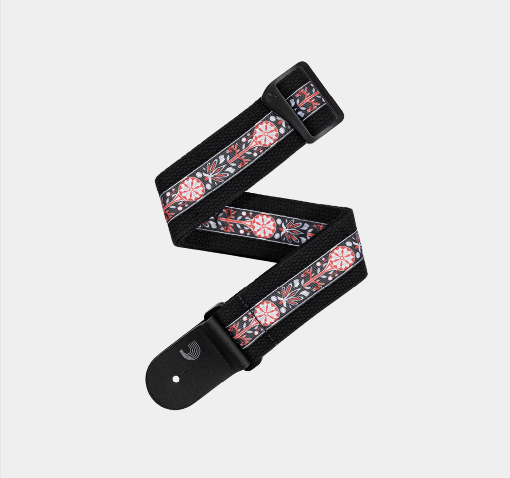 CINCHO D'ADDARIO, PARA GUITARRA O BAJO, ALGODON, DISEÑO ROJO NEGRO