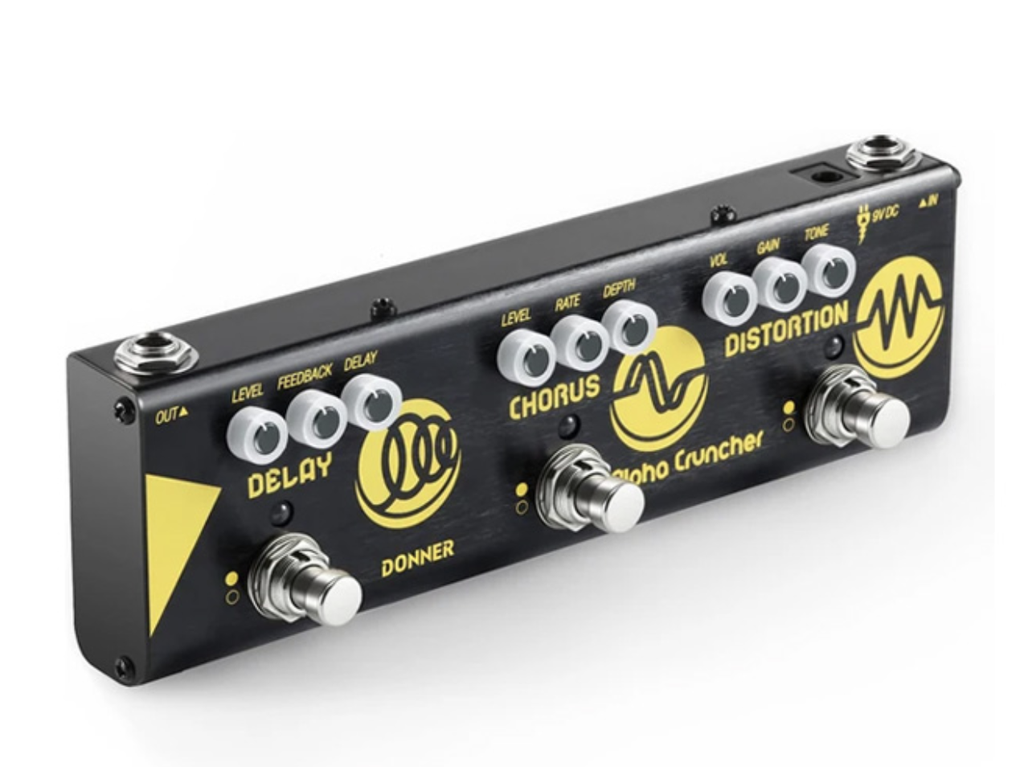 PEDAL ANALOGICO DONNER, SERIE ALPHA CRUNCHER 9V, 3 EFECTOS, OVERDRIVE / DISTORSION / DELAY