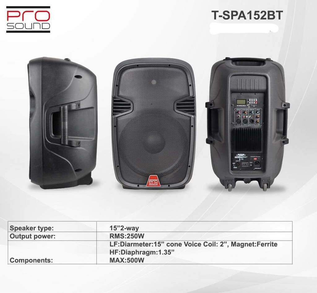 ALTAVOZ ACTIVO PROSOUND, 1X15, 250 WATTS RMS, 2 IN XLR, USB/MP3/BT/RADIO FM