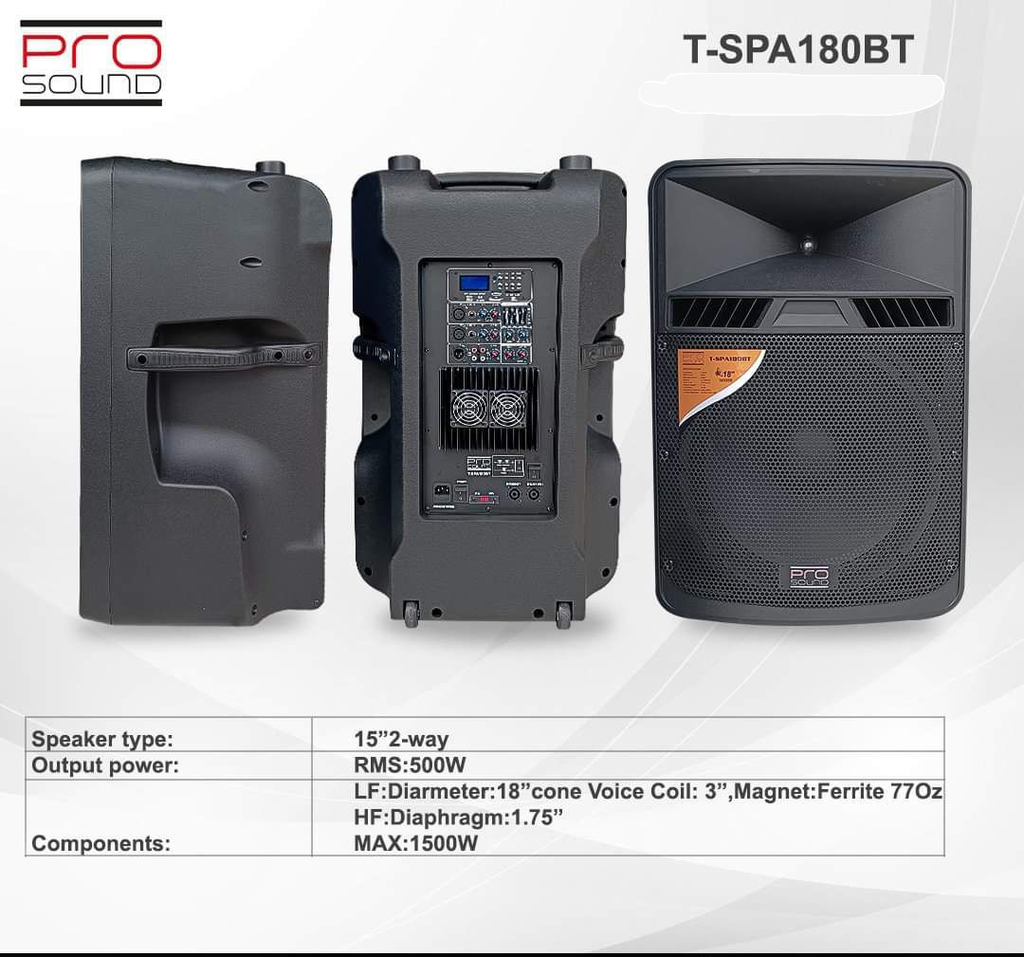 ALTAVOZ ACTIVO PROSOUND, 1X18, 500 WATTS RMS, 2 IN XLR, EQ GRAFICO, USB/MP3/BT/RADIO FM