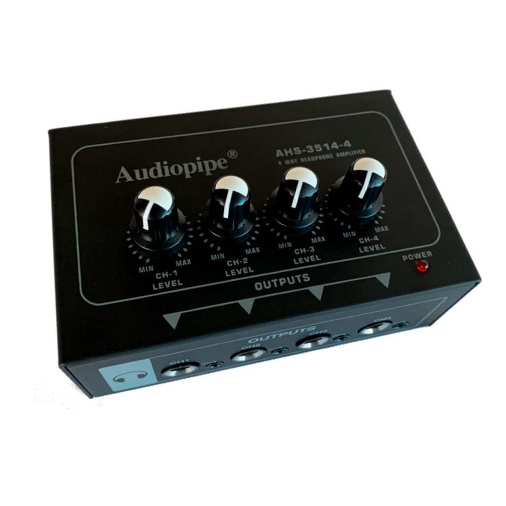 AMPLIFICADOR DE AUDIFONOS AUDIOPIPE, 4 SALIDAS, NEGRO