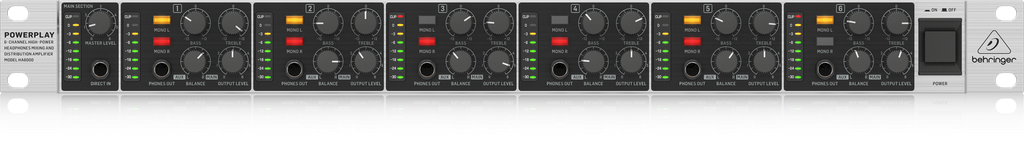 AMPLIFICADOR DE AUDIFONOS BEHRINGER, 6 CANALES, COLOR NEGRO