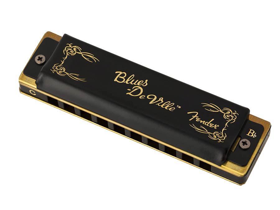 ARMONICA FENDER, SERIE BLUES DEVILLE, METAL, AFINACION SI ( B), COLOR NEGRO DORADO