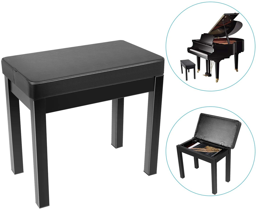 BANCO GOLIAT, PARA PIANO, CUADRADO, CON COMPARTIMENTO, NEGRO