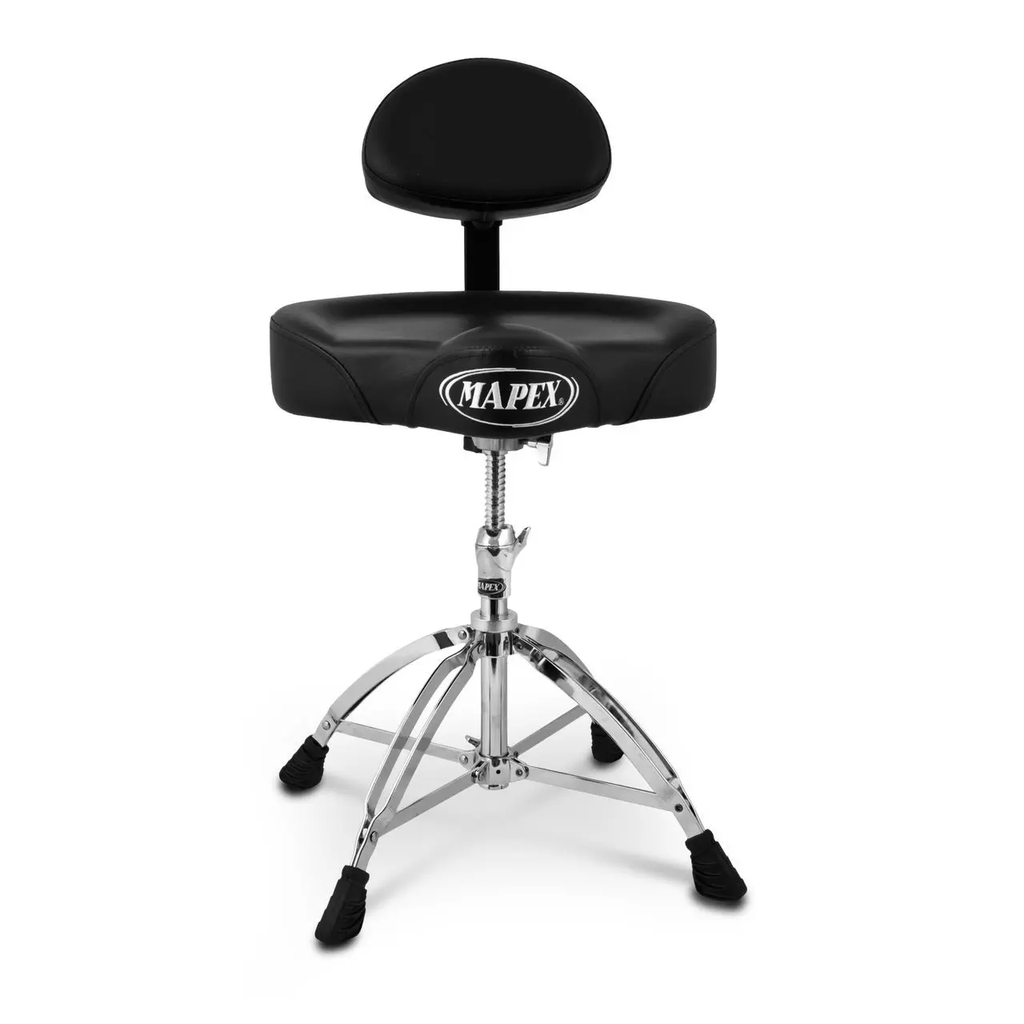 BANCO MAPEX, PARA BATERIA, PATA DOBLE, CROMADO, CON SOPORTE PARA ESPALDA, COLOR NEGRO