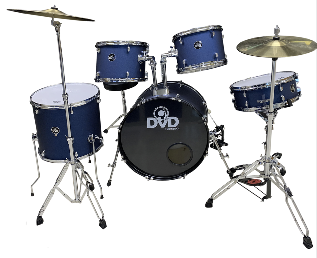 BATERIA ACUSTICA HARD ROCK DVD, 5PCS, AZUL PERLADO MATE, ARO CROMADO