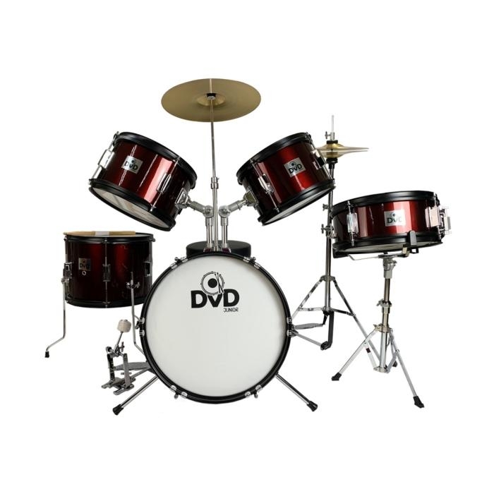BATERIA ACUSTICA JUNIOR DVD, PARA NIÑO, 5PCS, VINO TINTO, ARO NEGRO