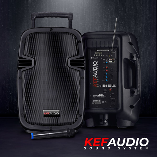 [KEF-PORTABLE15A] ALTAVOZ ACTIVO KEF AUDIO, 15", CON RODOS, RECARGABLE, 1500W MAX, MP3/FM/BLUETOOTH/USB/SD