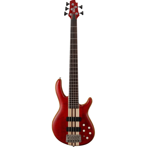 [A5 PLUS FMMH OPBC] BAJO ELECTRICO CORT, 5 CUERDAS, ACTIVO, CAOBA Y ARCE, PASTILLAS Y EQ BARTOLINI,  CON FUNDA, COLOR ROJO