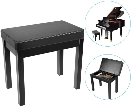 [WS-P2] BANCO GOLIAT, PARA PIANO, CUADRADO, CON COMPARTIMENTO, NEGRO