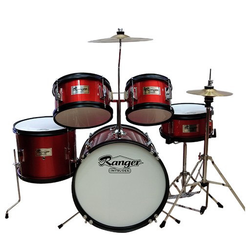 [RD005 SPARKLY RED] BATERIA ACUSTICA RANGER, PARA NIÑO, 5 PCS, ROJO PERLADO, ARO NEGRO