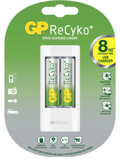 [GPRHOU211027] BATERIAS RECARGABLES GP RECYKO, 2 BATERIAS AA, CARGADOR GRATIS