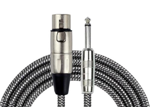 [MWC-282PN-6M/BK] CABLE CONEXION UNICA KIRLIN, TS 1/4 - XLR MACHO, CAPA DE TELA NEGRO, 6 METROS,