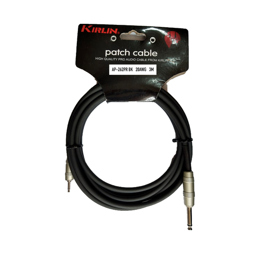 [AP-262PR-3M/BK] CABLE DE CONEXION UNICA KIRLIN, TS 1/8 - TS 1/4 , CAPA LISO NEGRO, 3 METROS
