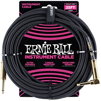 [P06058] CABLE PARA INSTRUMENTO ERNIE BALL, TRENSADO EN ANGULO, COLOR NEGRO, 25PIES (7.5METROS)