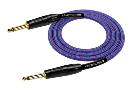 [IWB-201BFG-6M/RO-20AWG] CABLE PARA INSTRUMENTO KIRLIN, TS 1/4 - TS 1/4, CAPA DE TELA AZUL REY RAYADO, PREMIUM PLUS, 6 METROS