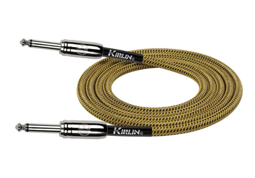 [IWCC-201PN-6M/BYA-20AWG] CABLE PARA INSTRUMENTO KIRLIN, TS 1/4 - TS 1/4, CAPA DE TELA NEGRO Y AMARILLO RAYADO (TIGRE), 6 METROS