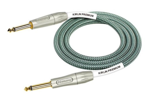 [IWB-201PFG-6M/OL-20AWG] CABLE PARA INSTRUMENTO KIRLIN, TS 1/4 - TS 1/4, CAPA DE TELA OLIVE RAYADO, PREMIUM PLUS, 6 METROS,