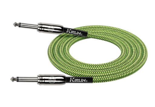 [IWCC-201PN-6M/GRA-20AWG] CABLE PARA INSTRUMENTO KIRLIN, TS 1/4 - TS 1/4, CAPA DE TELA VERDE RAYADO, 6 METROS