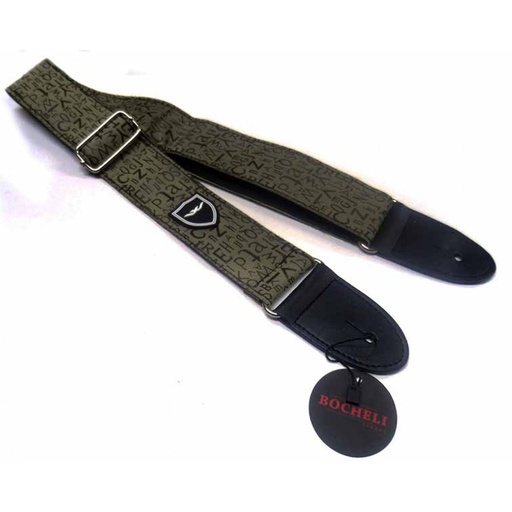 [WS-119TR] CINCHO BOCHELI, PARA GUITARRA/BAJO, COLOR TERRACOTA, CON DISEÑO DE LETRAS NEGRAS