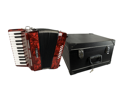 [YWAC-1303-RED] CONCERTINA BOCHELI, DE TECLAS, 25 REGISTROS, 16 BAJOS, COLOR ROJO, INCLUYE ESTUCHE Y CINCHO