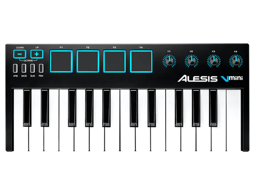 [VMINI] CONTROLADOR MIDI ALESIS. 25 TECLAS MINI, CON PADS Y PERILLAS COLOR NEGRO