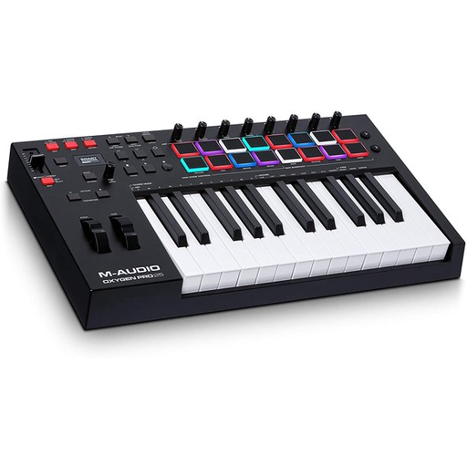 [OXYGENPRO25] CONTROLADOR MIDI M-AUDIO, USB, 25 MINI TECLAS, 16 PADS RGB, 8 PERILLAS, 9 FADERS, COLOR NEGRO