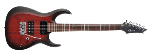 [X100 OPBB] GUITARRA ELECTRICA CORT, ACABADO PORO ABIERTO, MADERA MERANTI, ARCE, JATOBA, ROJO SOMBREADOD, INCLUYE FUNDA