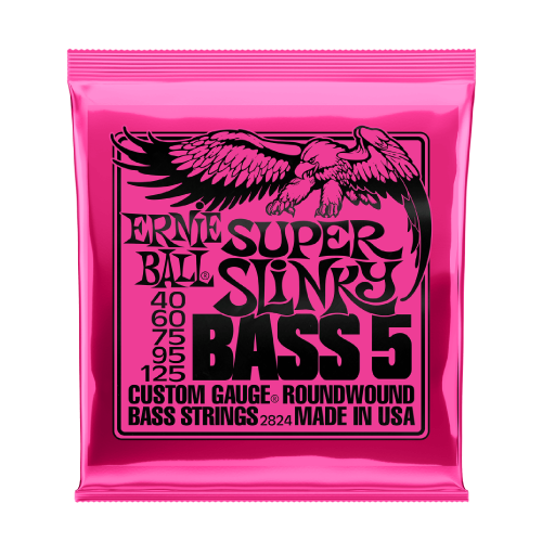 [P02824] JUEGO DE CUERDAS ERNIE BALL, PARA BAJO, 5 CUERDAS, METAL, SUPER SLINKY, CALIBRE 40-125