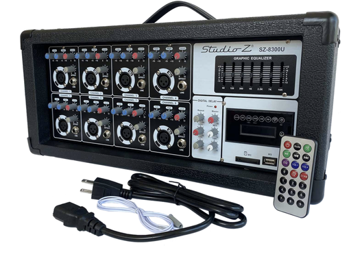 [SZ-8300U] MEZCLADOR ACTIVO (CABEZAL) STUDIO Z, 8 ENTRADAS (8 XLR) (2 STEREO), MP3/BT/FM