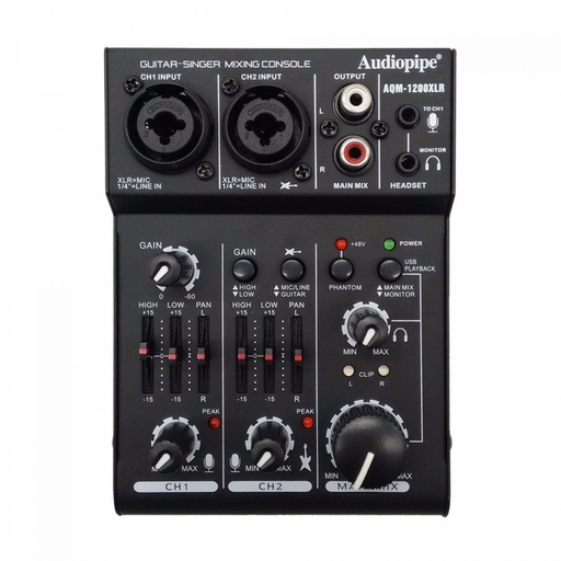 [AQM-1200XLR] MEZCLADORA PASIVA INTERFAZ AUDIOPIPE, 2 CANALES HIBRIDOS, USB