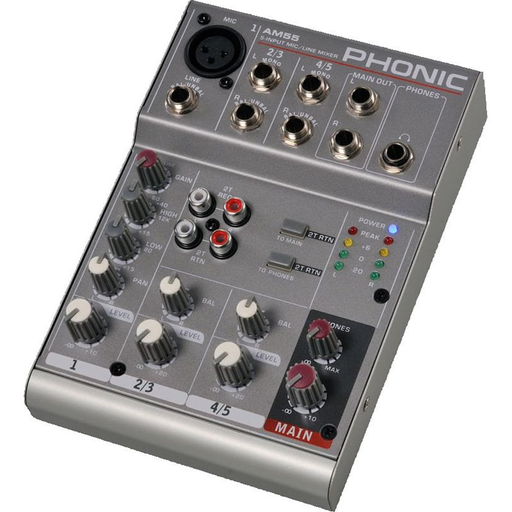 [AM55] MEZCLADORA PASIVA PHONIC, 5 CANALES (1 XLR) (2 STEREO)