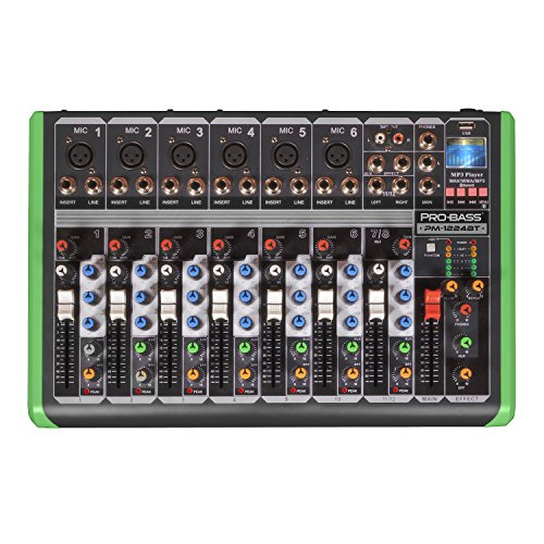 [PM-1224BT] MEZCLADORA PASIVA PROBASS, 12 CANALES (6 XLR) CAN/USB/MP3/BT/EQ/FX/48V/INTERFACE