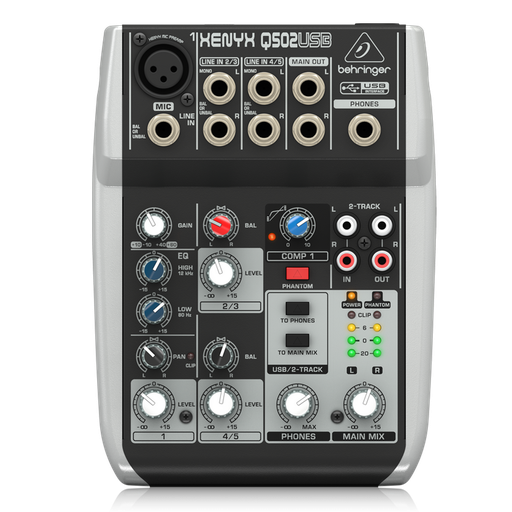 [Q502USB] MEZCLADORA PASIVA XENYX BEHRINGER, 5 ENTRADAS (1XLR) (2STEREO) INTERFAZ USB
