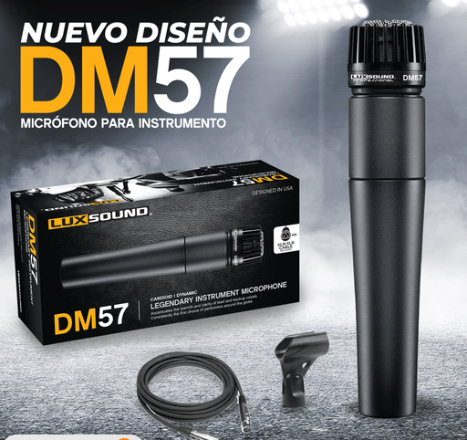 [DM57] MICROFONO DINAMICO LUXSOUND, PARA INSTRUMENTO, CARDIOIDE, CHASIS NEGRO, CON CABLE XLR A XLR