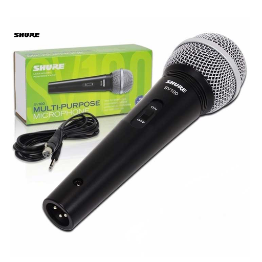 [SV100] MICROFONO DINAMICO SHURE, MULTI PROPOSITO, CARDIOIDE, CHASIS NEGRO, CON CABLE XLR A TS