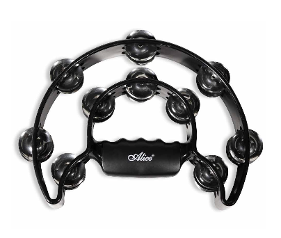 [ATB002-BLK] PANDERETA ALICE, DOBLE MEDIA LUNA, NEGRO