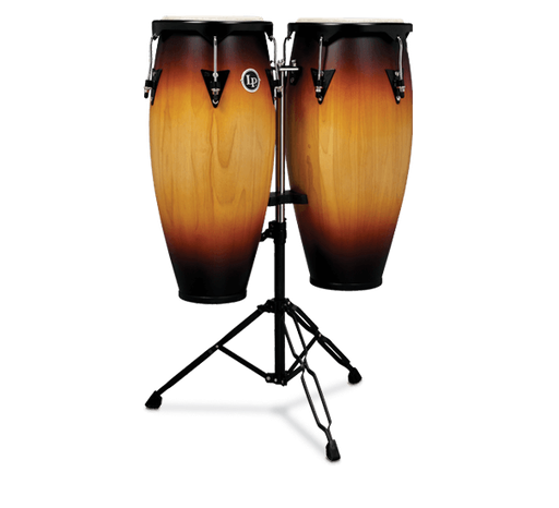 [LP646NY-VSB] PAR DE CONGAS LP, SERIE CITY, 10+11, MADERA, COLOR SUNBURST, CON SOPORTE NEGRO