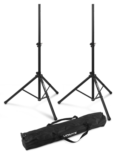 [S171] PAR DE PEDESTALES PARA ALTAVOZ QUIKLOK, ANUMINIO, SOPORTA 100LB MAXIMO, COLOR NEGRO CON ESTUCHE