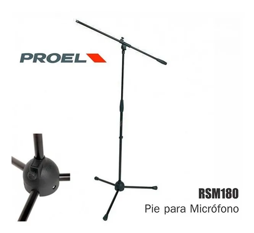 [RSM180BK] PEDESTAL PARA MICROFONO PROEL, CON BRAZO, COLOR NEGRO