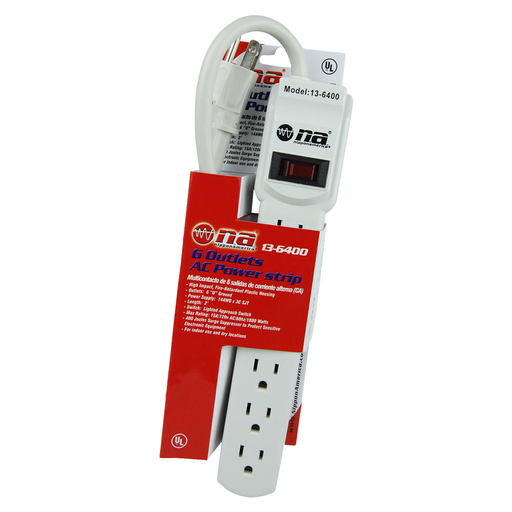 [13-6400] REGLETA NIPPON AMERICA, 6 SALIDAS, CON PROTECTOR 400 JOULES, COLOR BLANCO
