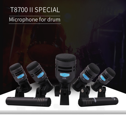 [T8700II] SET DE 7 MICROFONOS ALCTRON, PARA BATERIA, 5 DINAMICOS, CLIPS Y HARD CASE