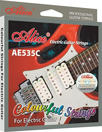 [AE535-C] SET DE CUERDAS ALICE, PARA GUITARRA ELECTRICA, METAL DE COLORES, SUPER LIGHT .009/.042