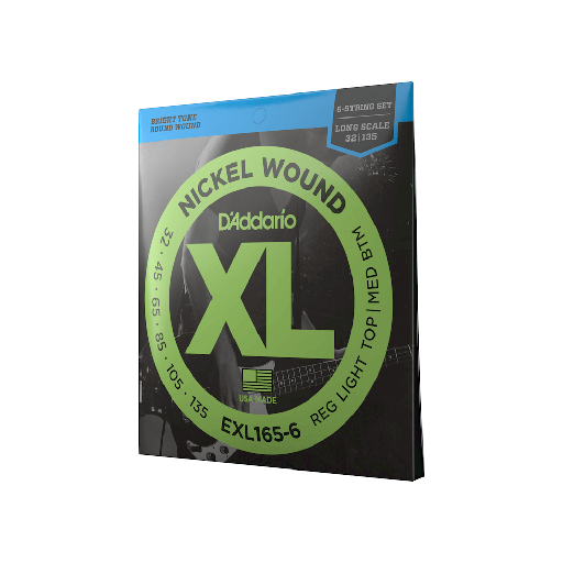 [EXL165-6] SET DE CUERDAS D´ADDARIO, PARA BAJO ELECTRICO, METAL, CALIBRE .32/135, 6 CUERDAS, XL NICKEL WOUND, REGULAR LIGHT TOP / MED BTM