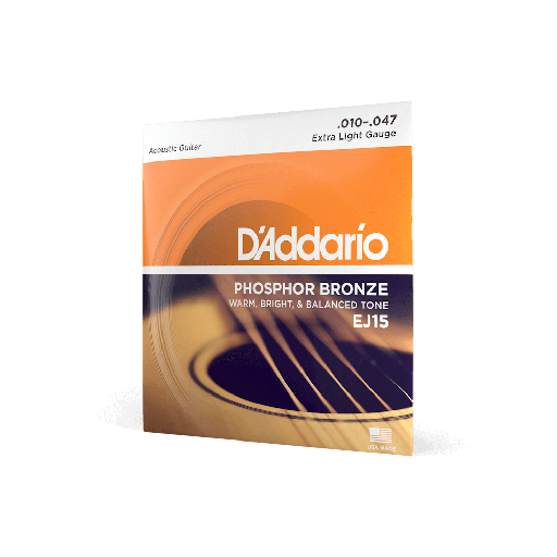 [EJ15] SET DE CUERDAS D´ADDARIO, PARA GUITARRA ACUSTICA, METAL, CALIBRE .010/047 PHOSPHORE, BRONZE, EXTRA LIGHT GAUGE
