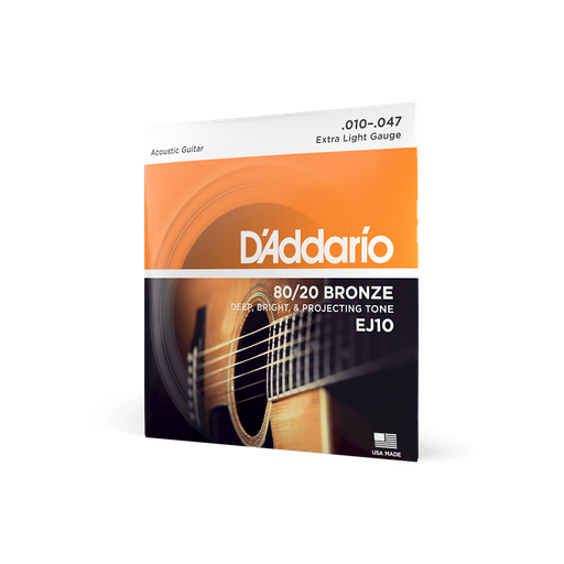 [EJ10] SET DE CUERDAS D´ADDARIO, PARA GUITARRA ACUSTICA, METAL, CALIBRE .010/047, 80/20 BRONZE, EXTRA LIGHT GAUGE