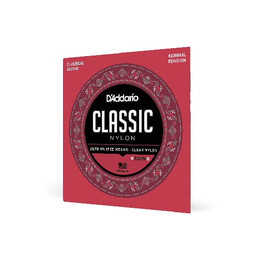[EJ27N] SET DE CUERDAS D´ADDARIO, PARA GUITARRA CLASICA, ESTUDIANTES,  NYLON, TENSION NORMAL, SILVER-PLATED STEEL