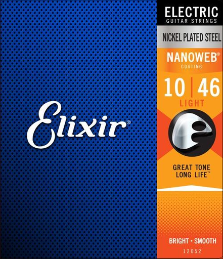[12052] SET DE CUERDAS ELIXIR, CALIBRE 10 / 46, NANOWEB, NICKELADA, PARA GUITARRA ELECTRICA