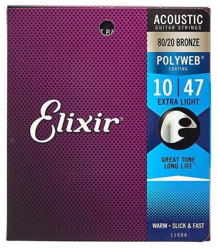 [11000] SET DE CUERDAS ELIXIR, PARA GUITARRA ACUSTICA, 80/20 BRONZE, CALIBRE 10-47,  POLYWEB,