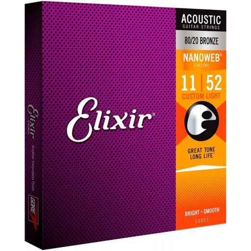 [11027] SET DE CUERDAS ELIXIR, CALIBRE 11 / 52, 80/20 BRONZE, NANOWEB, PARA GUITARRA ACUSTICA